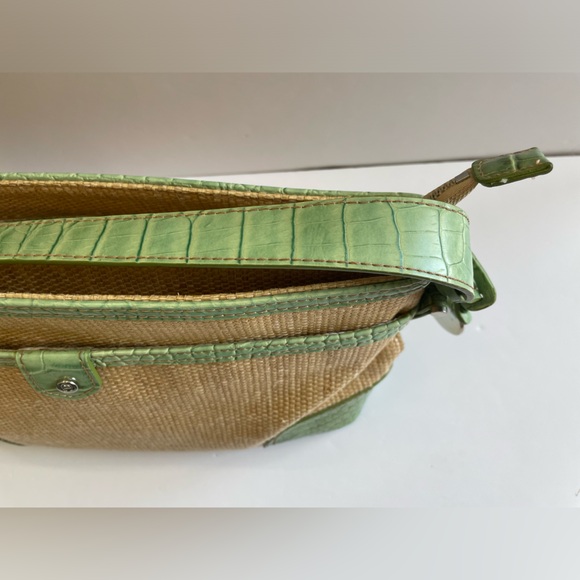 Vtg Y2K Etienne Aigner woven straw handbag with lime green vegan leather straps - Picture 7 of 16